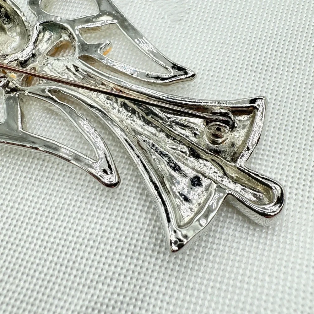 Vintage Silver and Gold Tone Angel Pin Brooch or Pendant w/ Ribbon